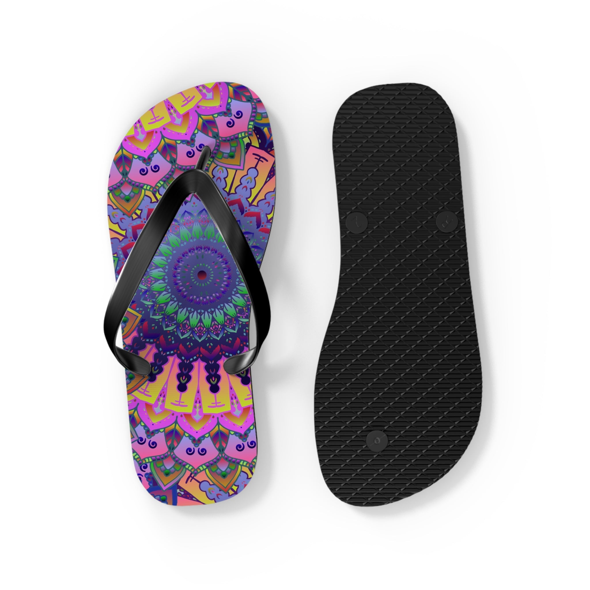 Vibrant Mandala Flip Flops - Bohemian Beach Style Shoes - Blululi