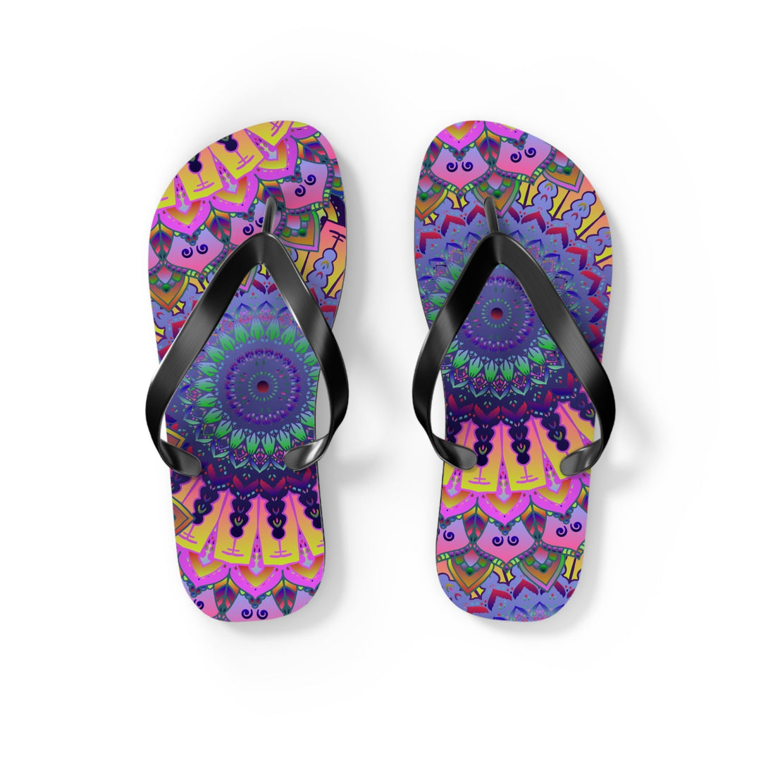 Vibrant Mandala Flip Flops - Bohemian Beach Style Shoes - Blululi