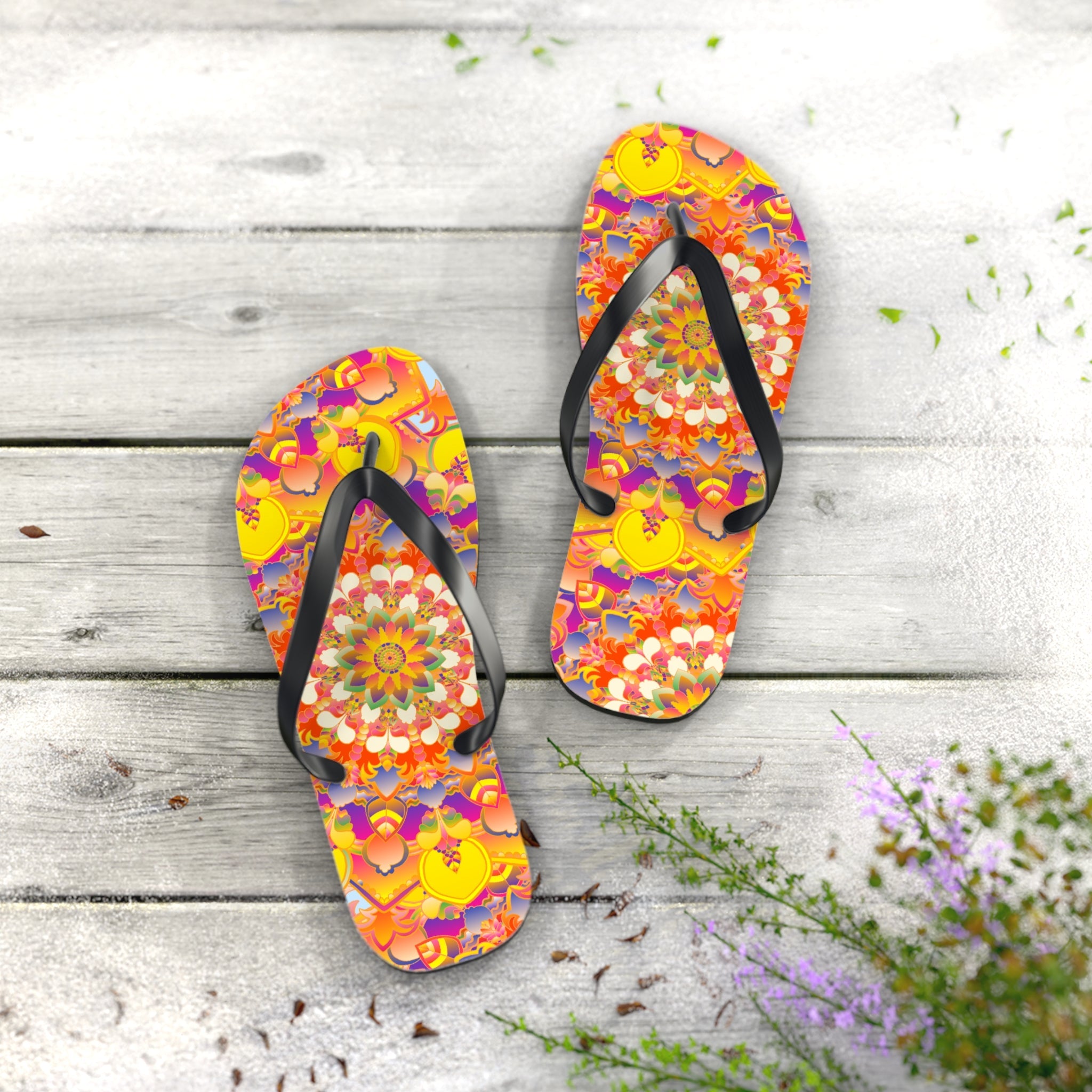 Vibrant Mandala Flip Flops - Bohemian Summer Style Shoes - Blululi