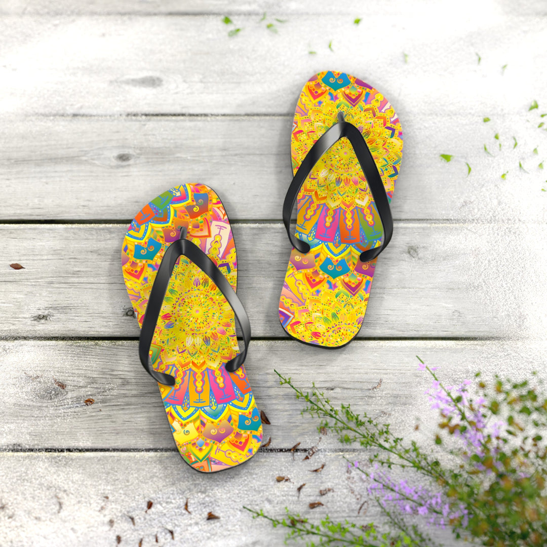 Vibrant Mandala Flip Flops - Bohemian Summer Style Shoes - Blululi