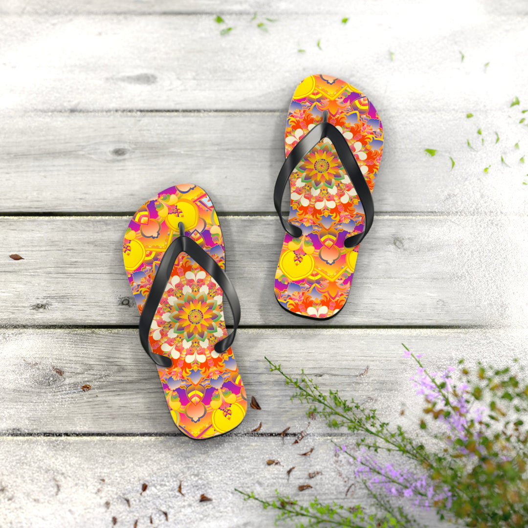 Vibrant Mandala Flip Flops - Bohemian Summer Style Shoes - Blululi