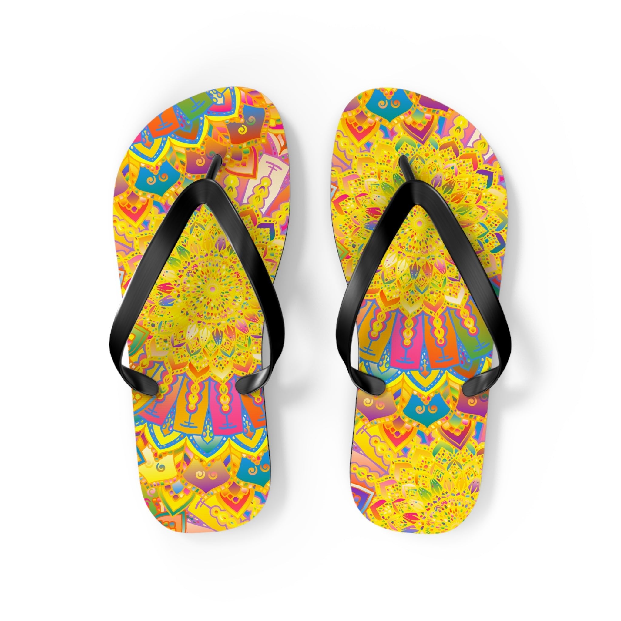 Vibrant Mandala Flip Flops - Bohemian Summer Style Shoes - Blululi