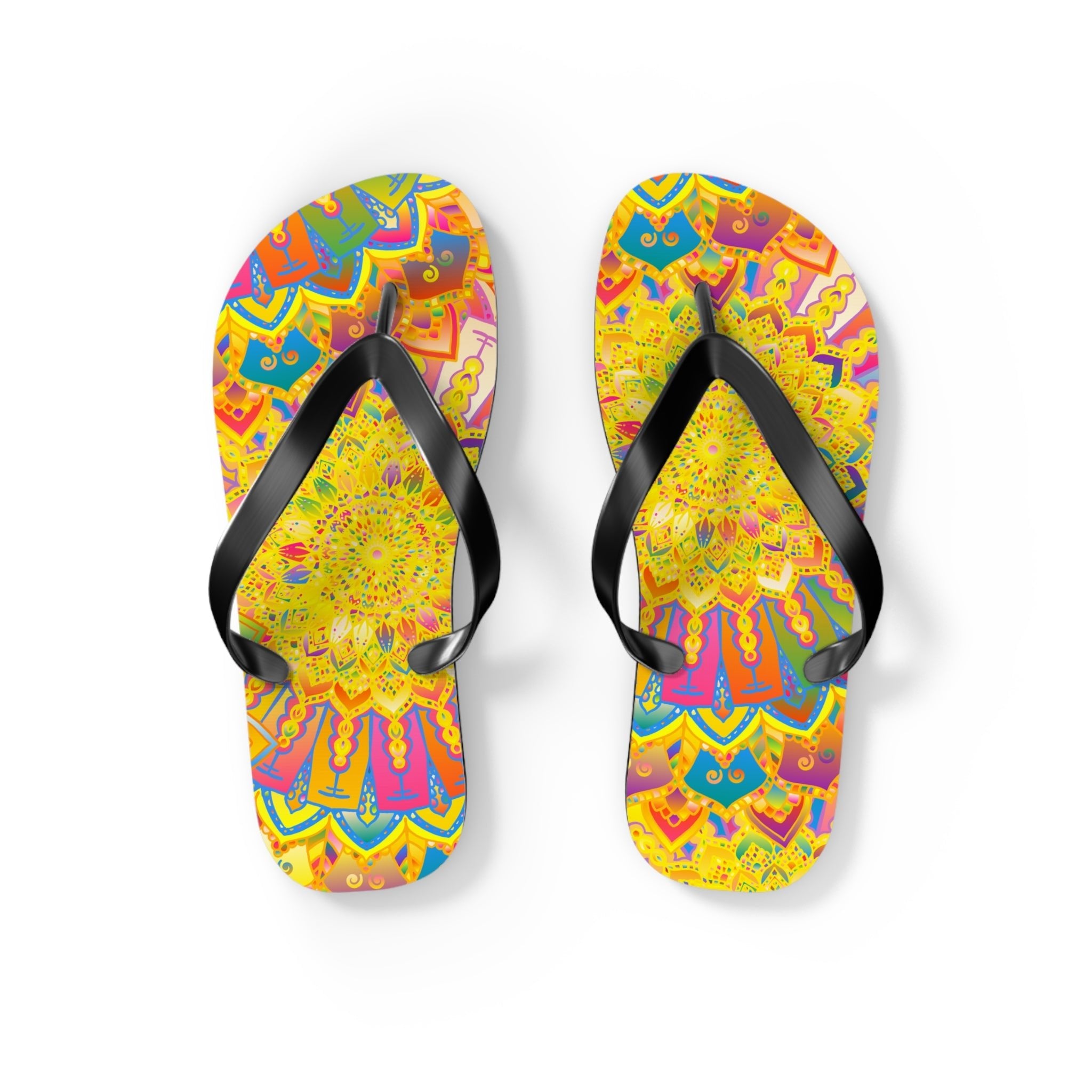 Vibrant Mandala Flip Flops - Bohemian Summer Style Shoes - Blululi