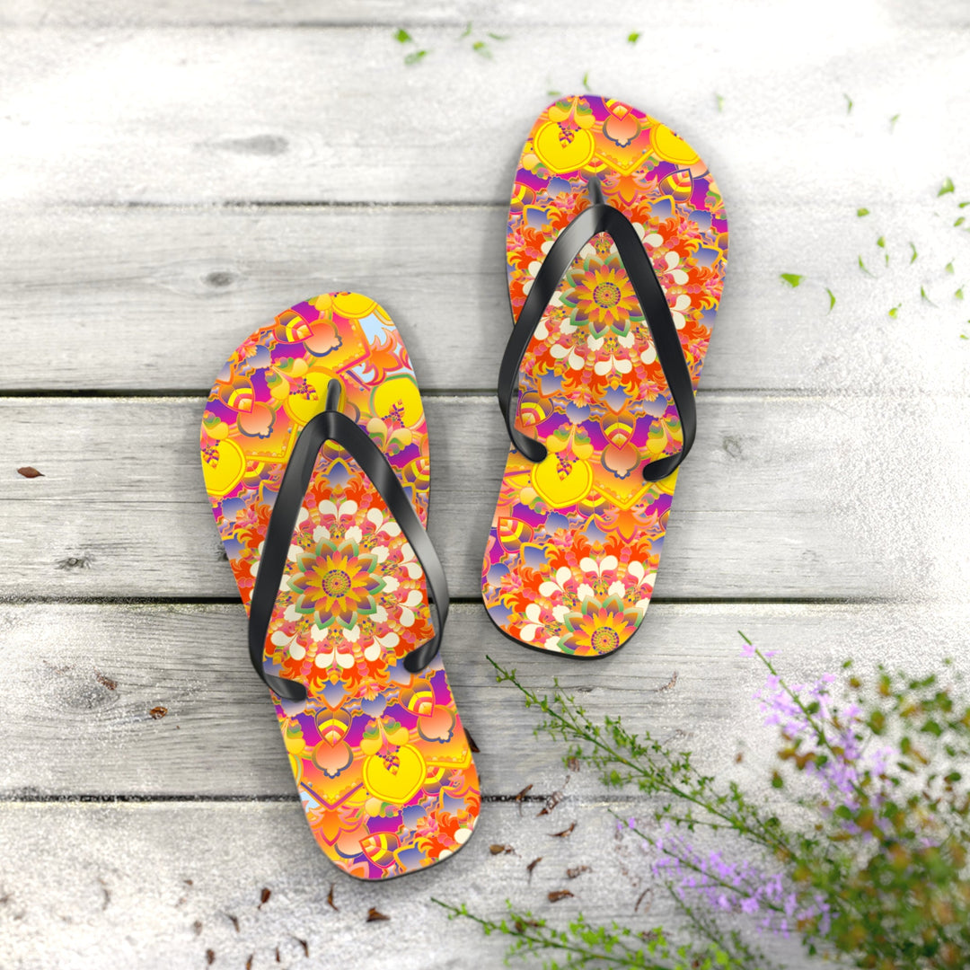 Vibrant Mandala Flip Flops - Bohemian Summer Style Shoes - Blululi