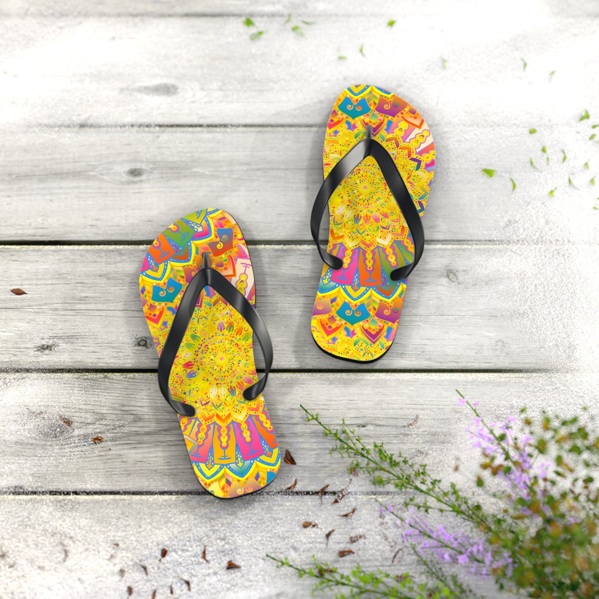 Vibrant Mandala Flip Flops - Bohemian Summer Style Shoes - Blululi