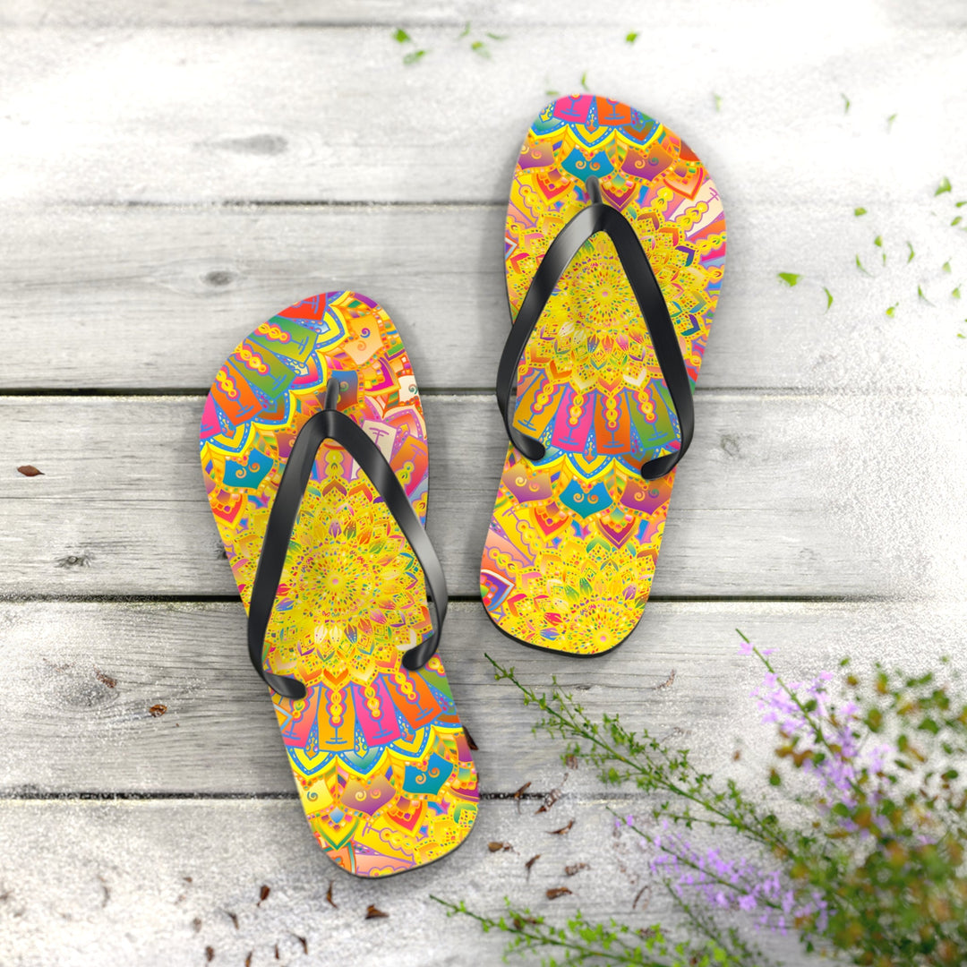 Vibrant Mandala Flip Flops - Bohemian Summer Style Shoes - Blululi