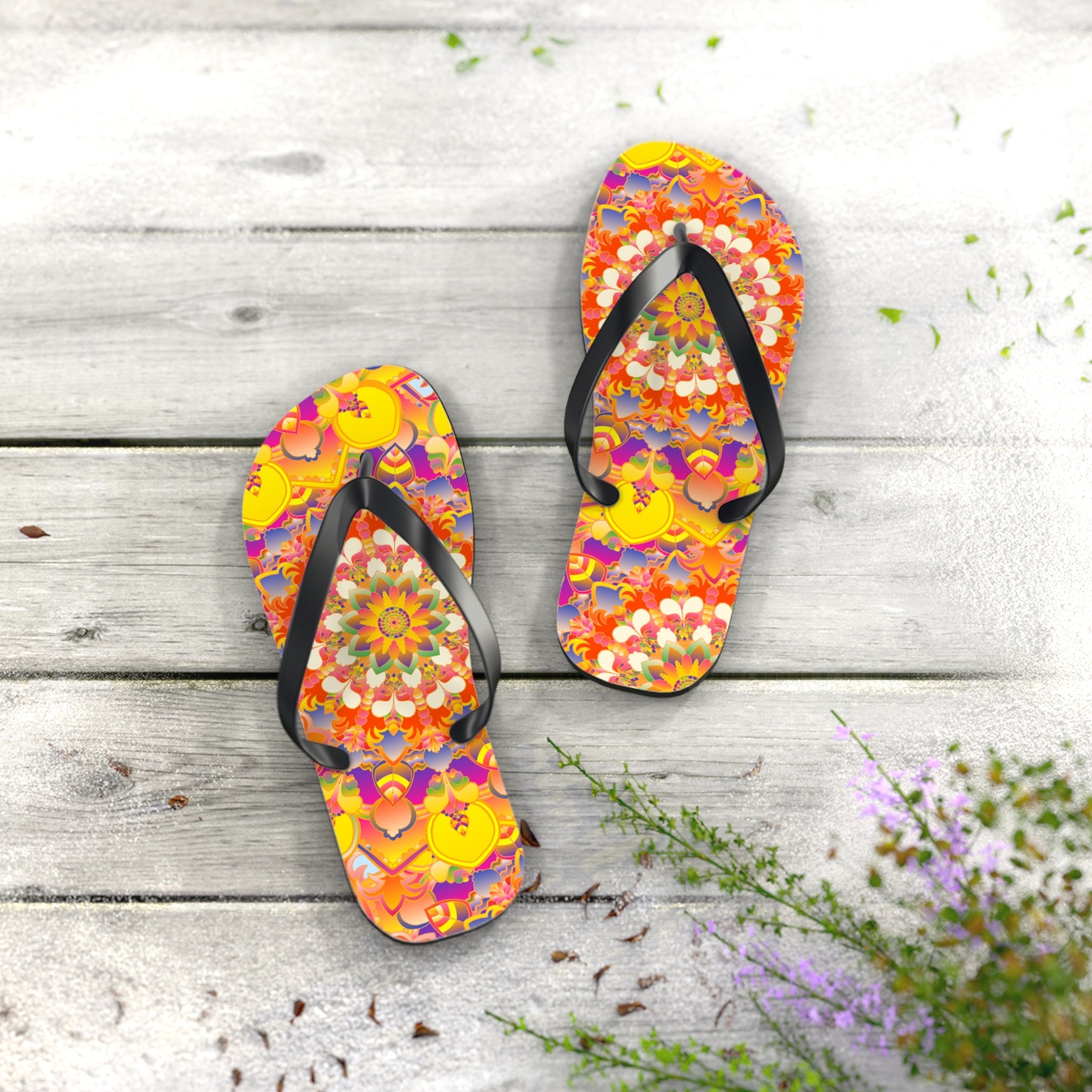 Vibrant Mandala Flip Flops - Bohemian Summer Style Shoes - Blululi