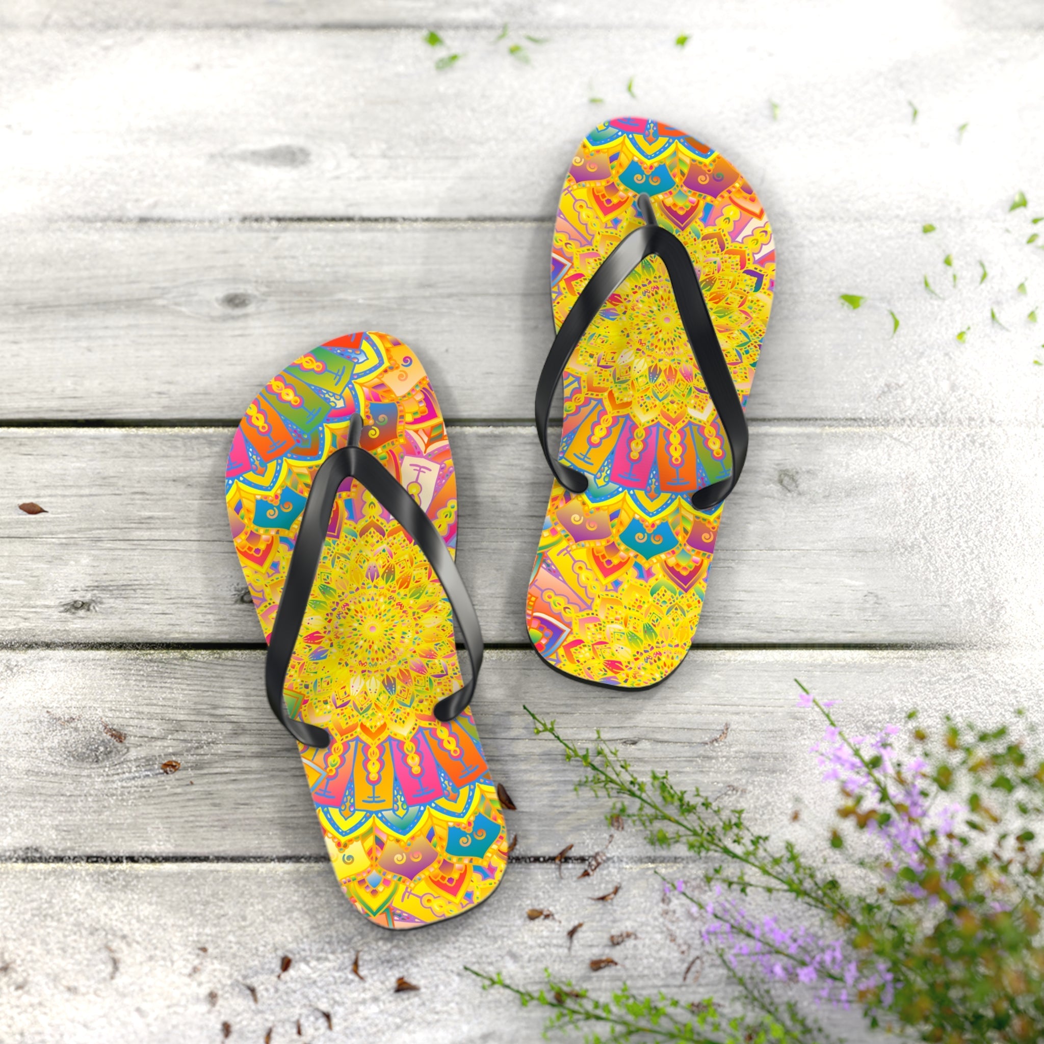 Vibrant Mandala Flip Flops - Bohemian Summer Style Shoes - Blululi