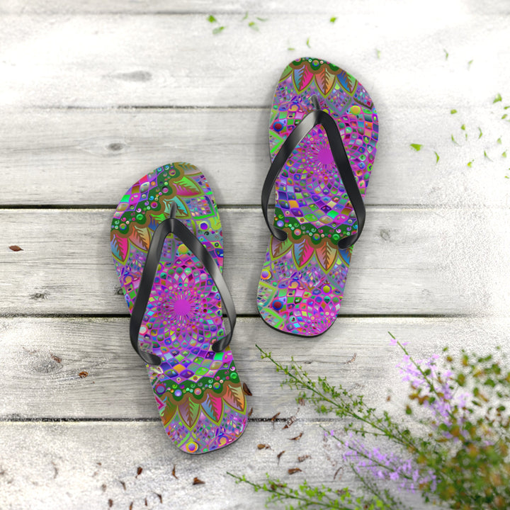 Vibrant Mandala Flip Flops - Colorful Comfort Shoes - Blululi