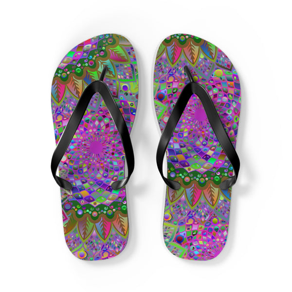 Vibrant Mandala Flip Flops - Colorful Comfort Shoes - Blululi