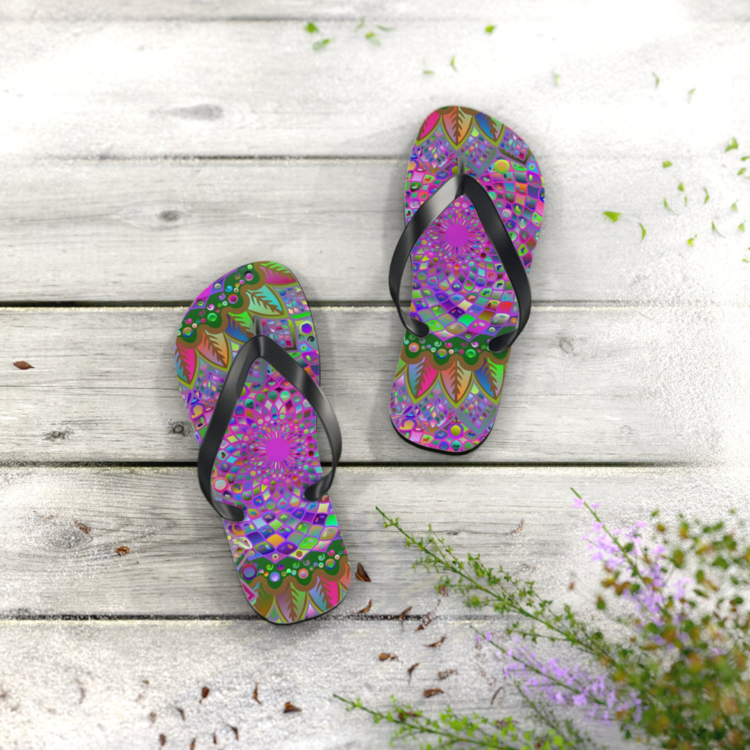 Vibrant Mandala Flip Flops - Colorful Comfort Shoes - Blululi