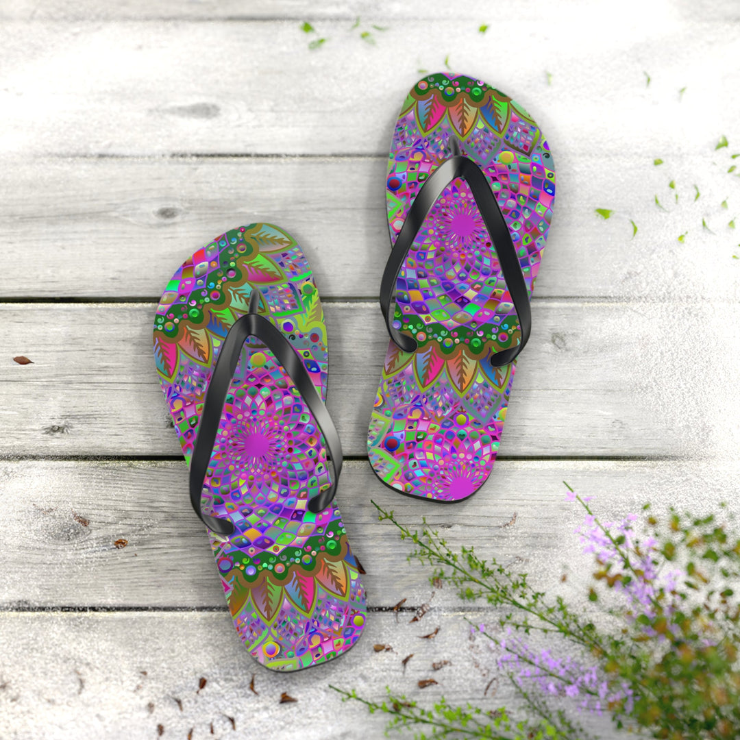 Vibrant Mandala Flip Flops - Colorful Comfort Shoes - Blululi