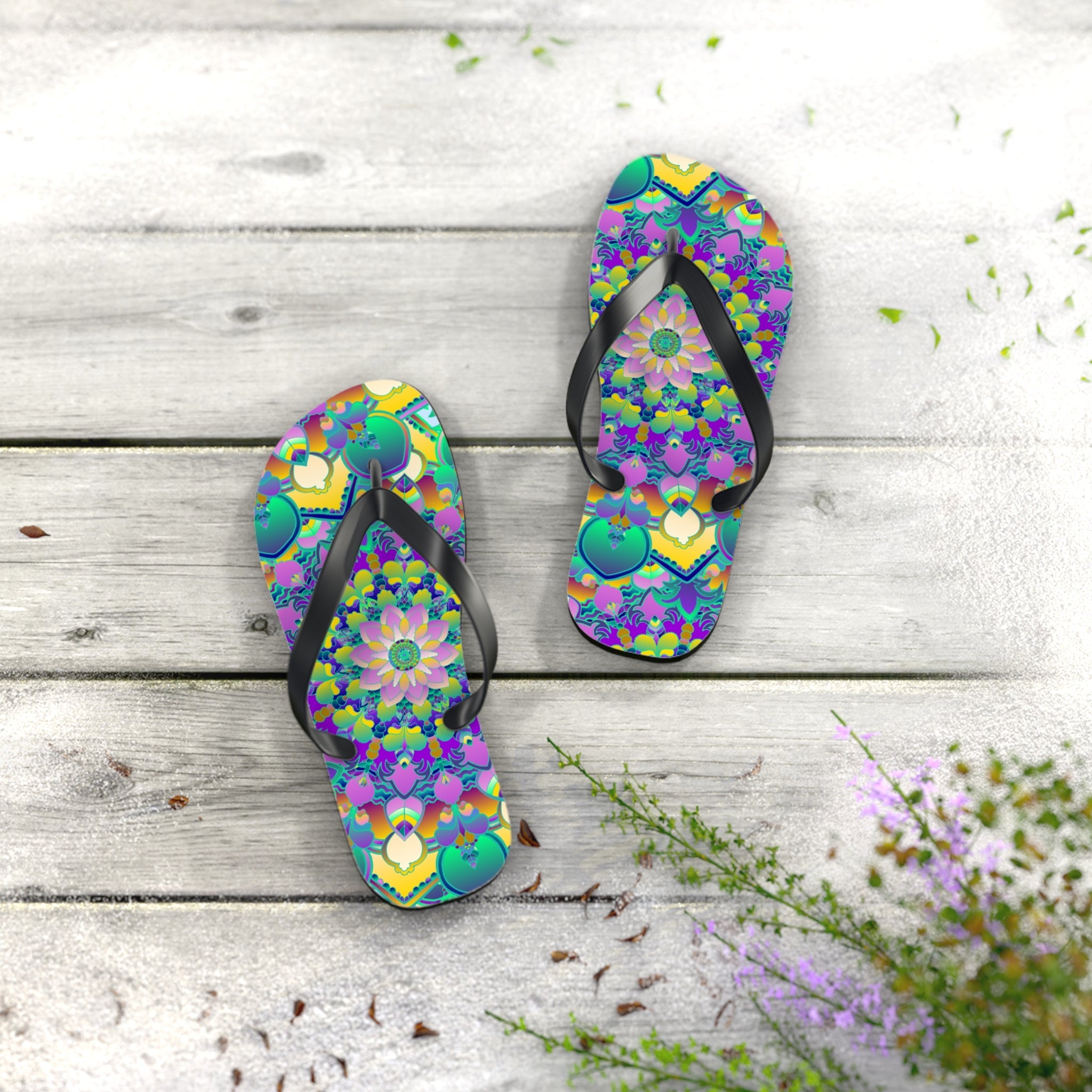 Vibrant Mandala Flip Flops - Colorful Comfort Shoes - Blululi