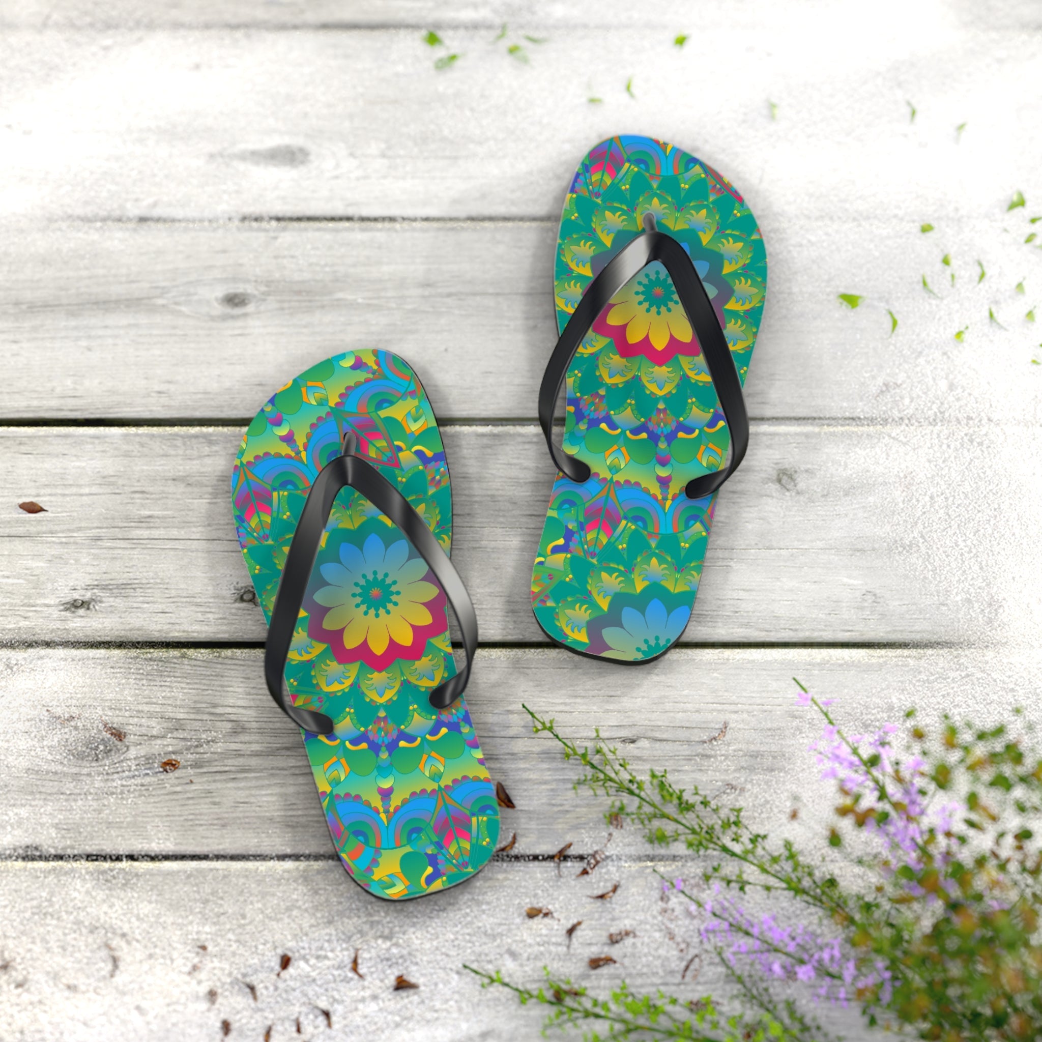 Vibrant Mandala Flip Flops - Colorful Comfort Shoes - Blululi