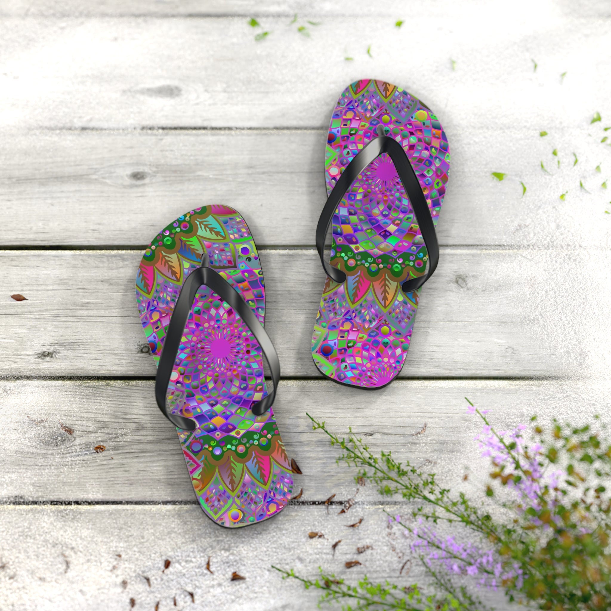 Vibrant Mandala Flip Flops - Colorful Comfort Shoes - Blululi