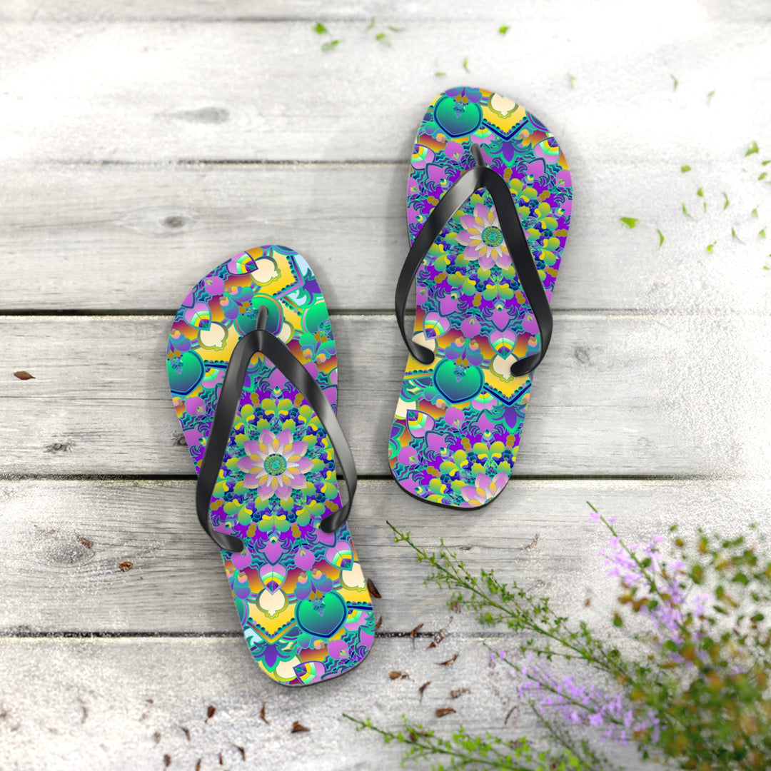 Vibrant Mandala Flip Flops - Colorful Comfort Shoes - Blululi