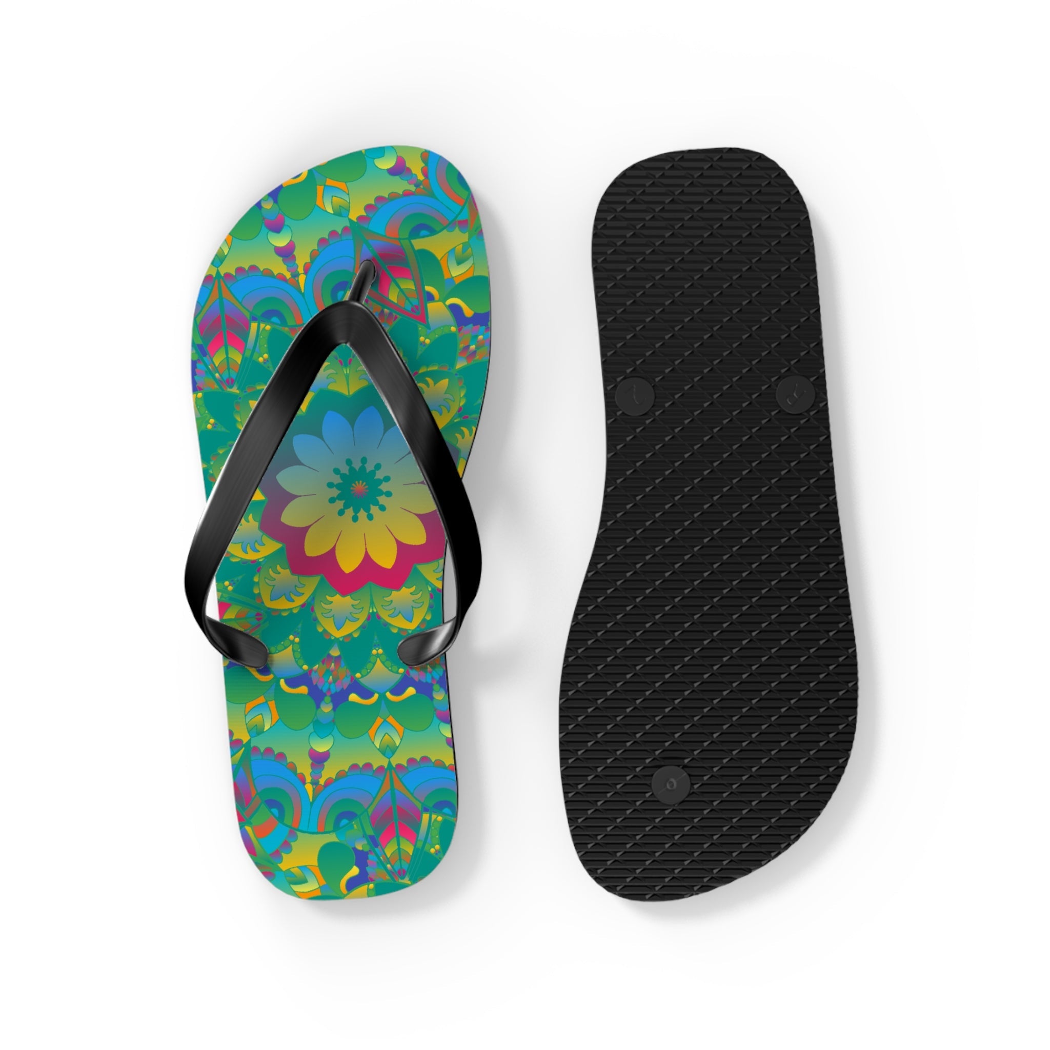 Vibrant Mandala Flip Flops - Colorful Comfort Shoes - Blululi