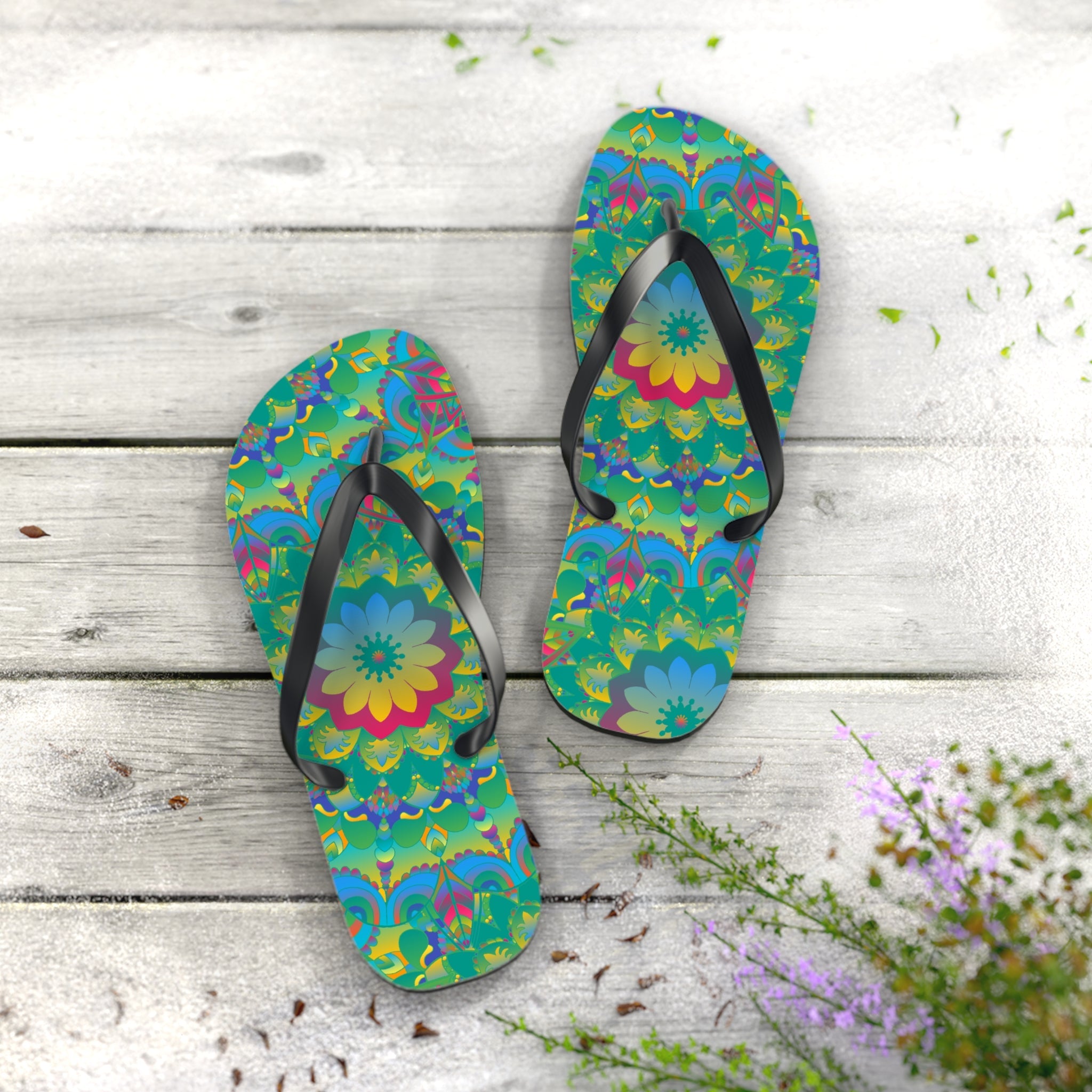 Vibrant Mandala Flip Flops - Colorful Comfort Shoes - Blululi