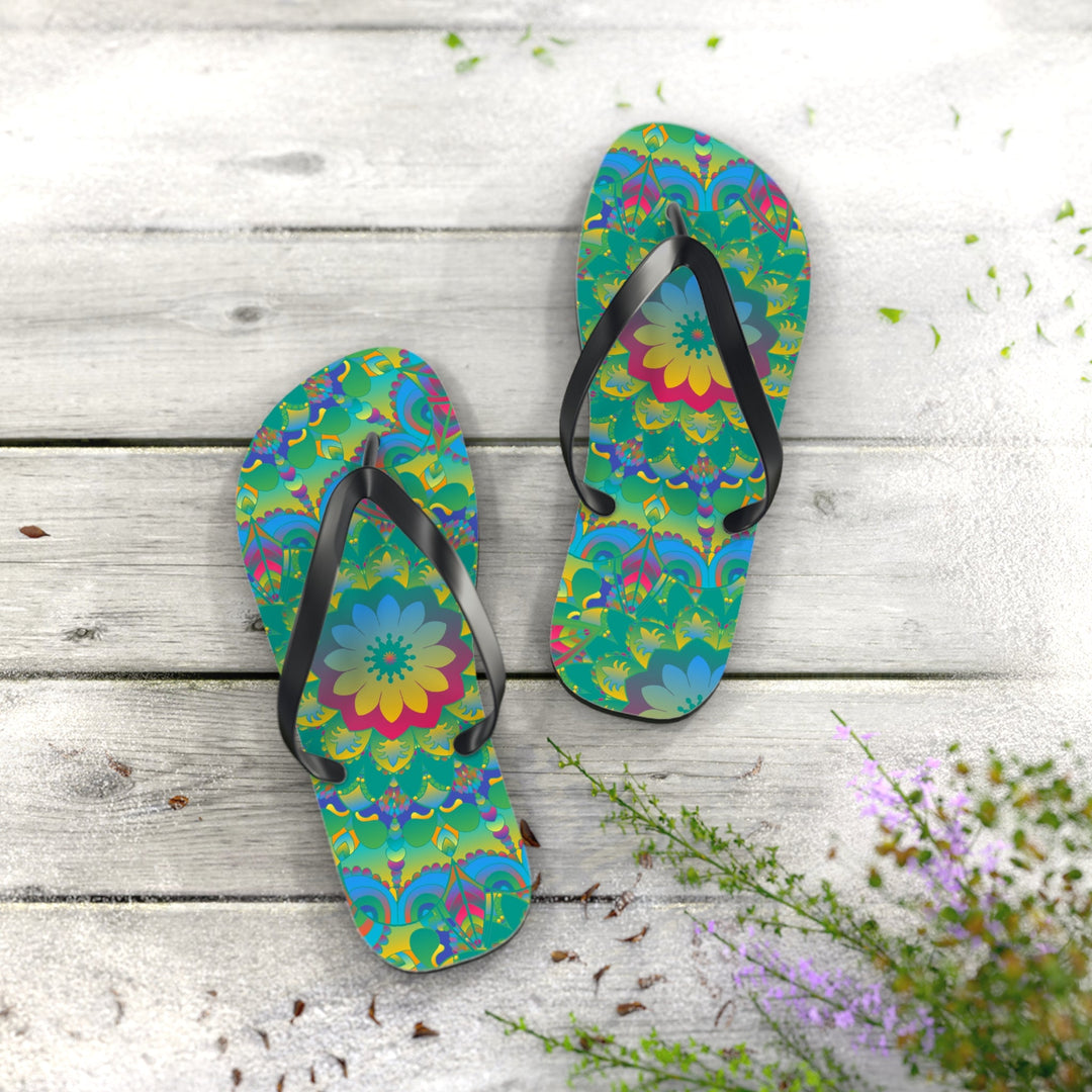 Vibrant Mandala Flip Flops - Colorful Comfort Shoes - Blululi