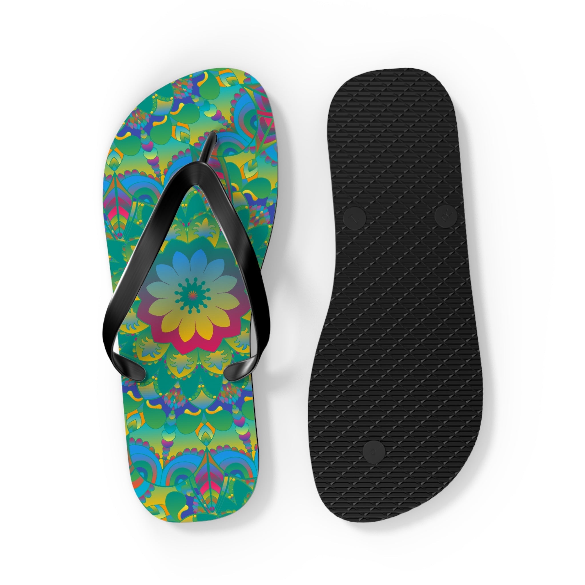 Vibrant Mandala Flip Flops - Colorful Comfort Shoes - Blululi