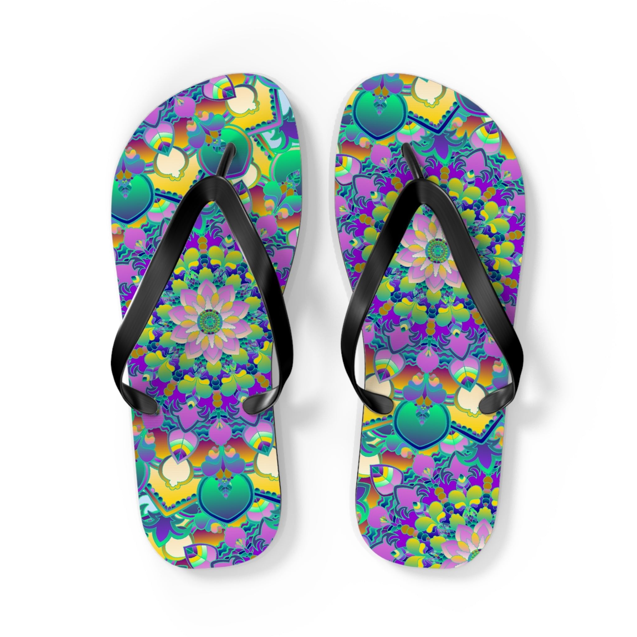 Vibrant Mandala Flip Flops - Colorful Comfort Shoes - Blululi