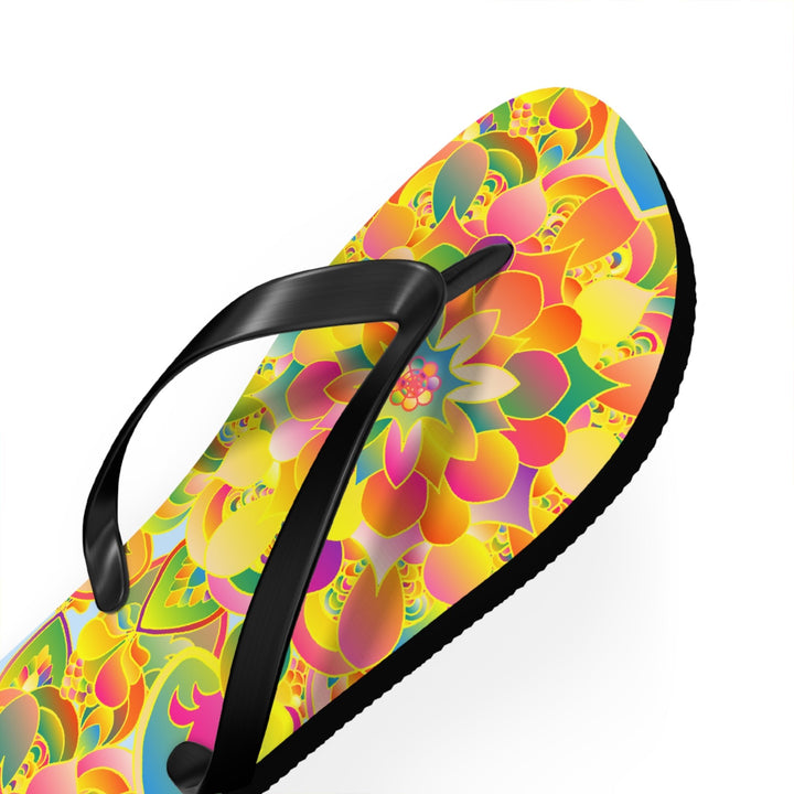 Vibrant Mandala Flip Flops - Colorful Flower Design Shoes - Blululi