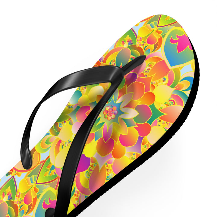 Vibrant Mandala Flip Flops - Colorful Flower Design Shoes - Blululi