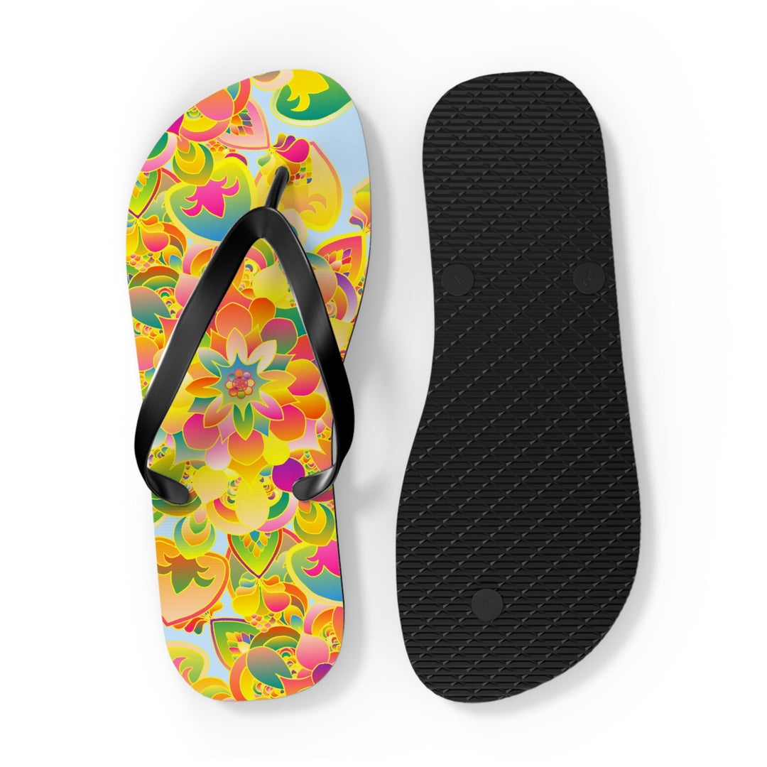 Vibrant Mandala Flip Flops - Colorful Flower Design Shoes - Blululi