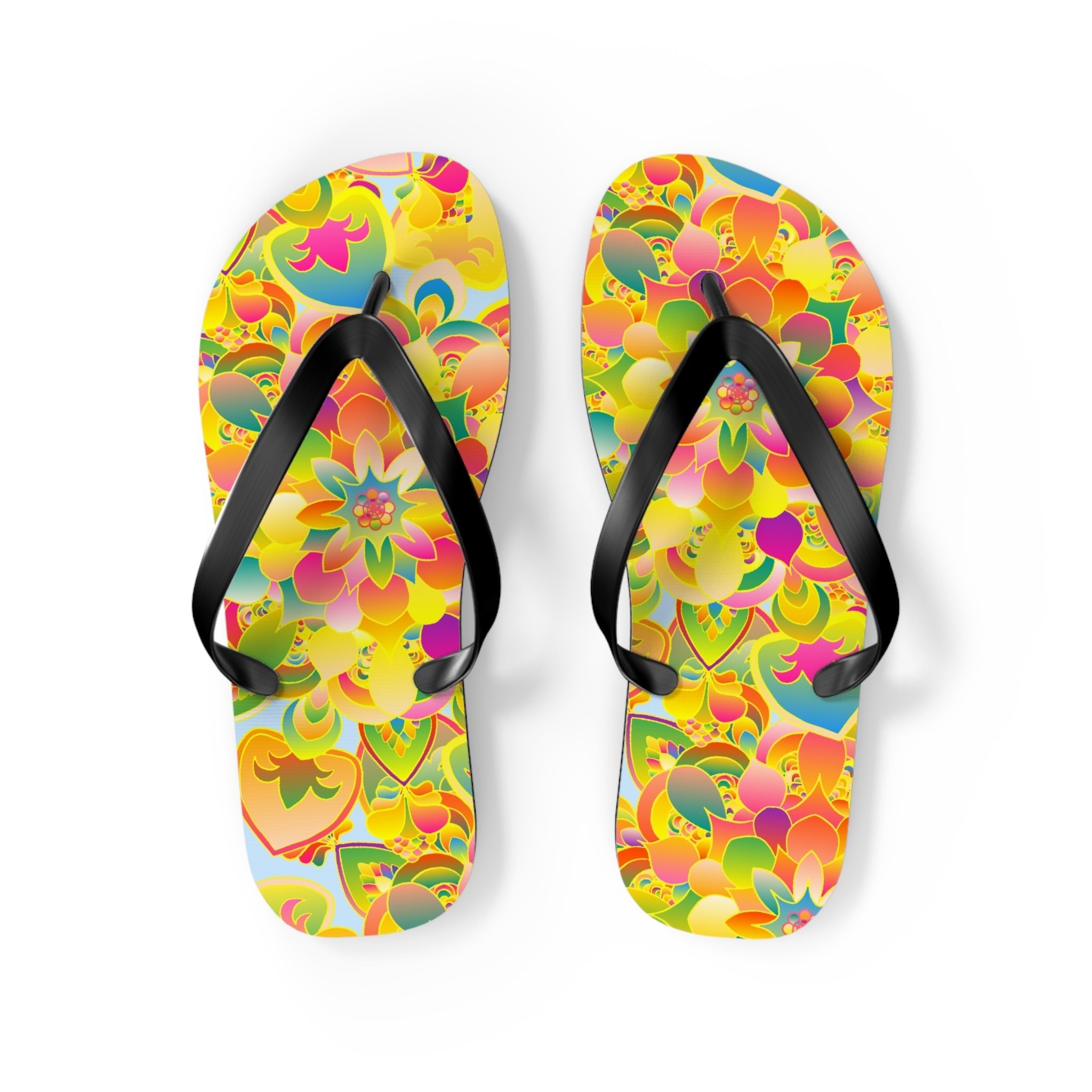 Vibrant Mandala Flip Flops - Colorful Flower Design Shoes - Blululi