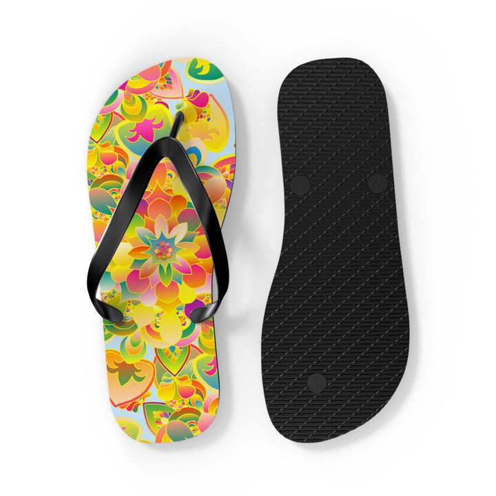 Vibrant Mandala Flip Flops - Colorful Flower Design Shoes - Blululi