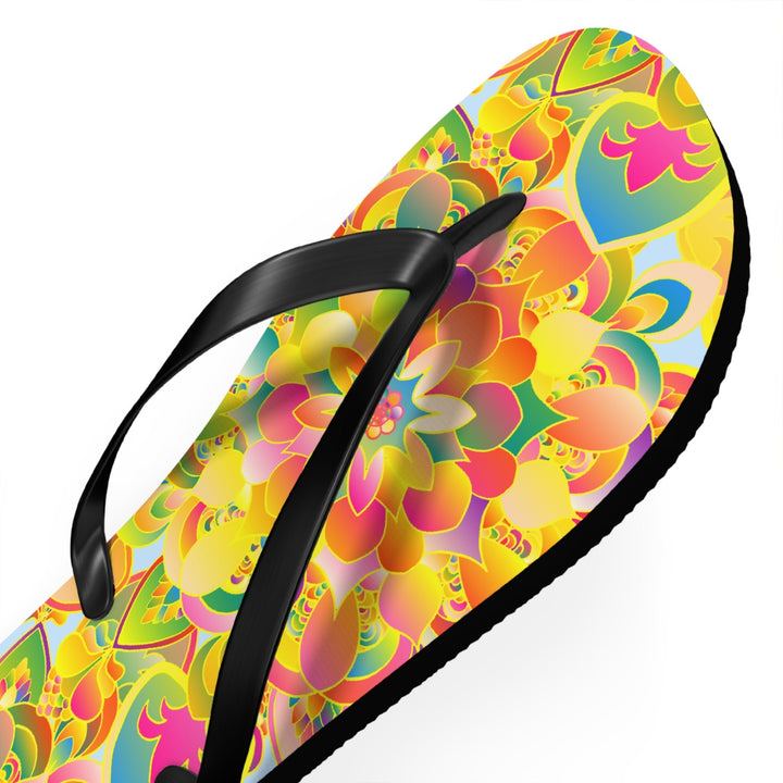 Vibrant Mandala Flip Flops - Colorful Flower Design Shoes - Blululi