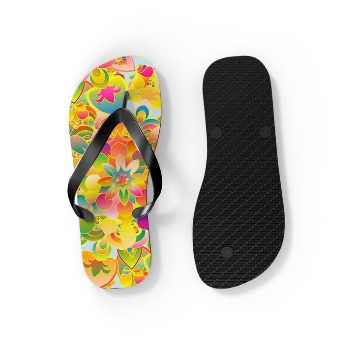 Vibrant Mandala Flip Flops - Colorful Flower Design Shoes - Blululi