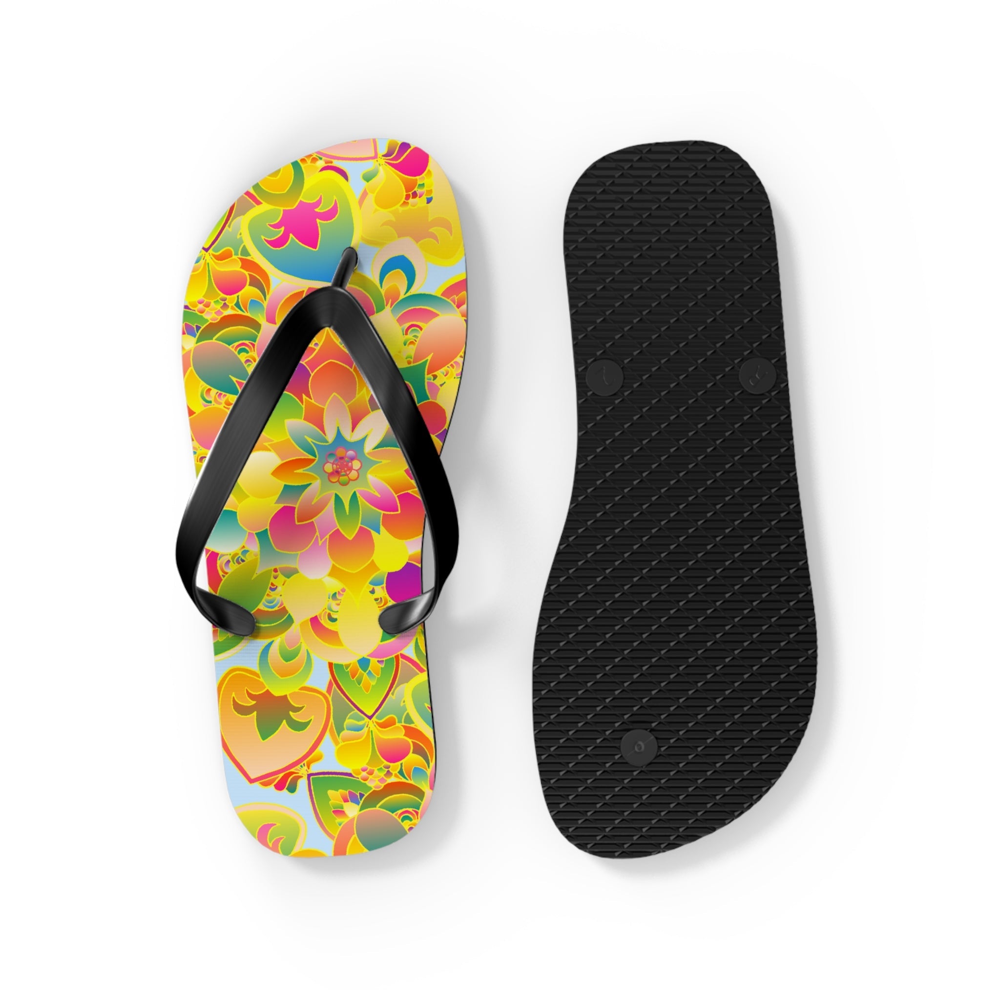 Vibrant Mandala Flip Flops - Colorful Flower Design Shoes - Blululi