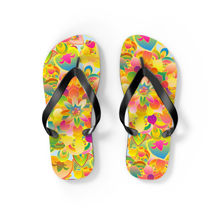 Vibrant Mandala Flip Flops - Colorful Flower Design Shoes - Blululi