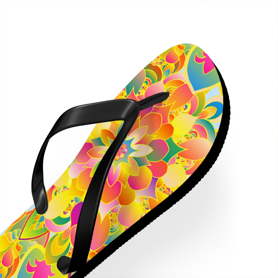 Vibrant Mandala Flip Flops - Colorful Flower Design Shoes - Blululi