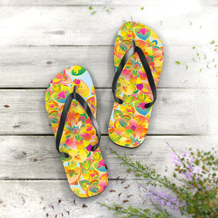 Vibrant Mandala Flip Flops - Colorful Flower Design Shoes - Blululi