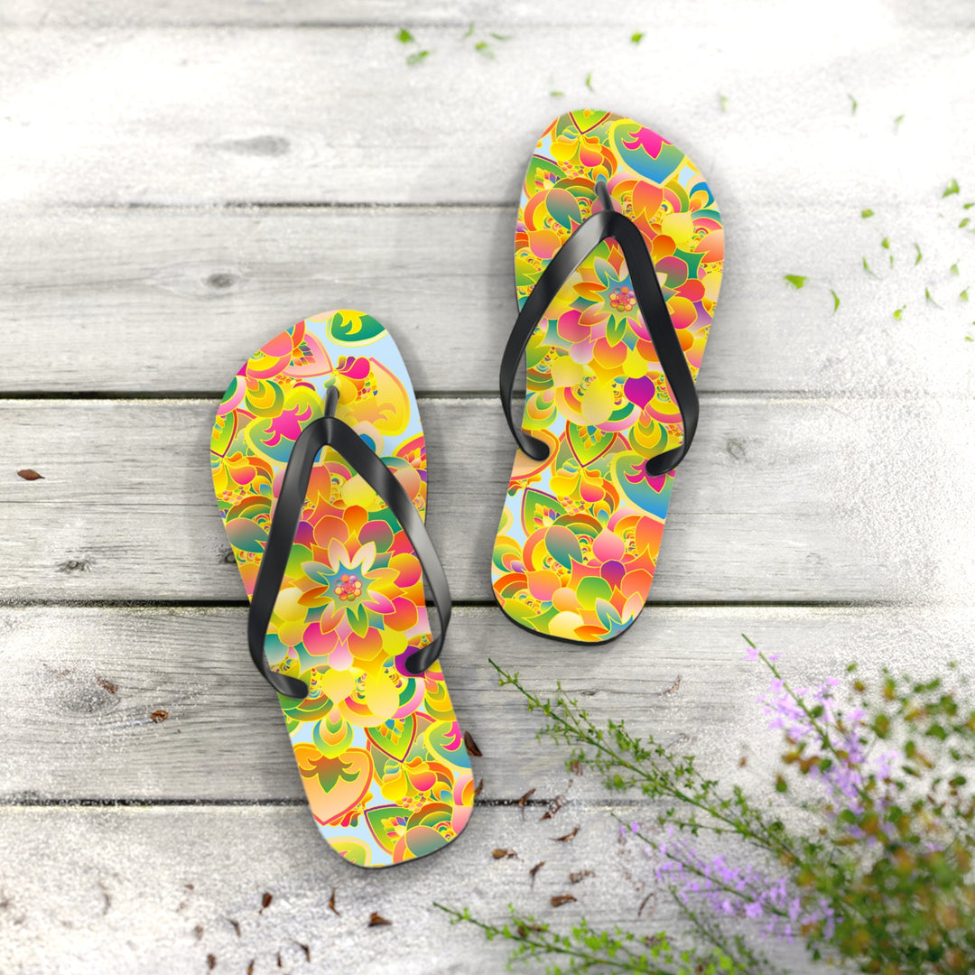 Vibrant Mandala Flip Flops - Colorful Flower Design Shoes - Blululi