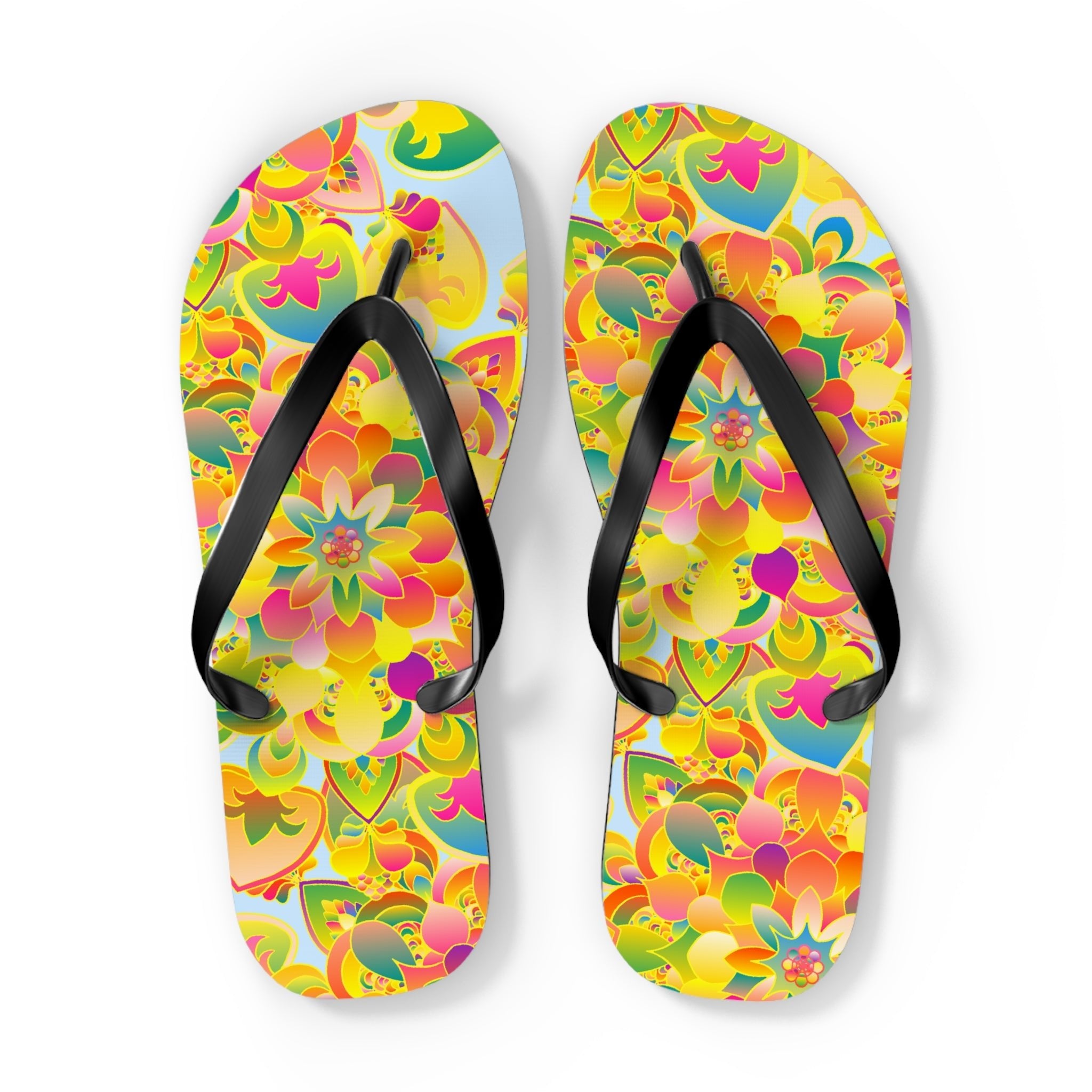 Vibrant Mandala Flip Flops - Colorful Flower Design Shoes - Blululi