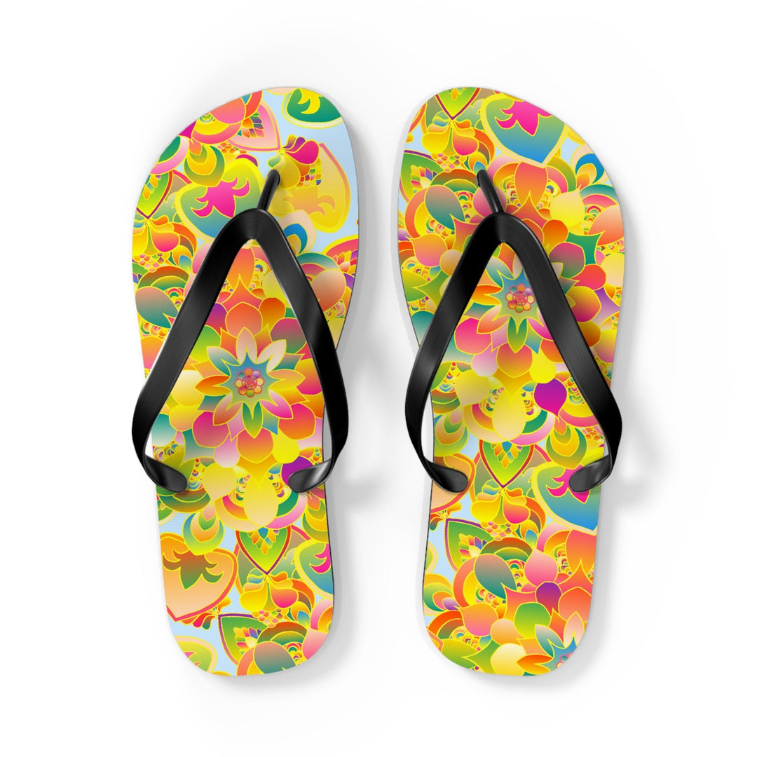 Vibrant Mandala Flip Flops - Colorful Flower Design Shoes - Blululi