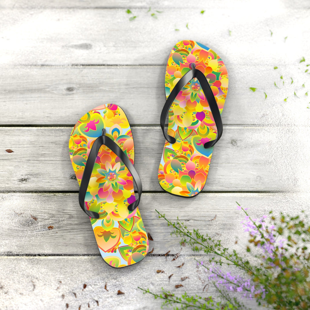 Vibrant Mandala Flip Flops - Colorful Flower Design Shoes - Blululi