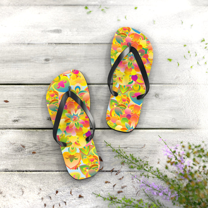 Vibrant Mandala Flip Flops - Colorful Flower Design Shoes - Blululi