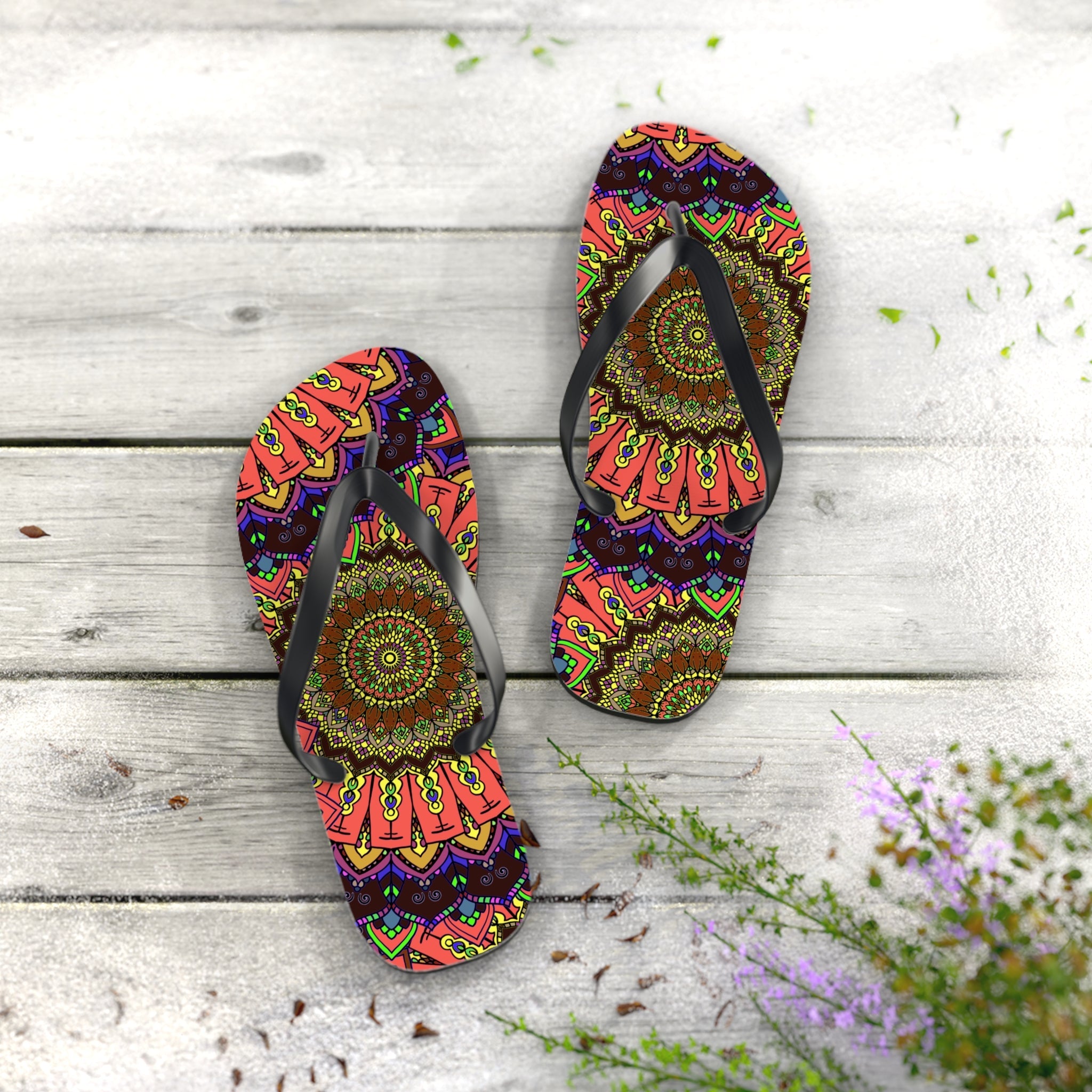 Vibrant Mandala Flip Flops - Colorful & Intricate Shoes - Blululi