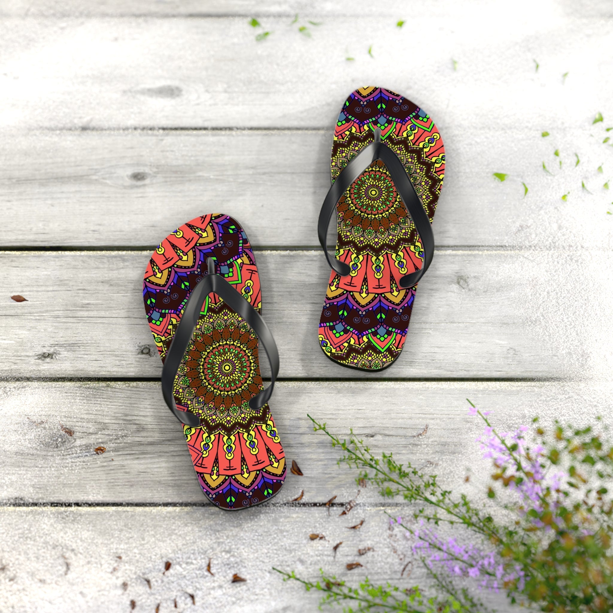 Vibrant Mandala Flip Flops - Colorful & Intricate Shoes - Blululi