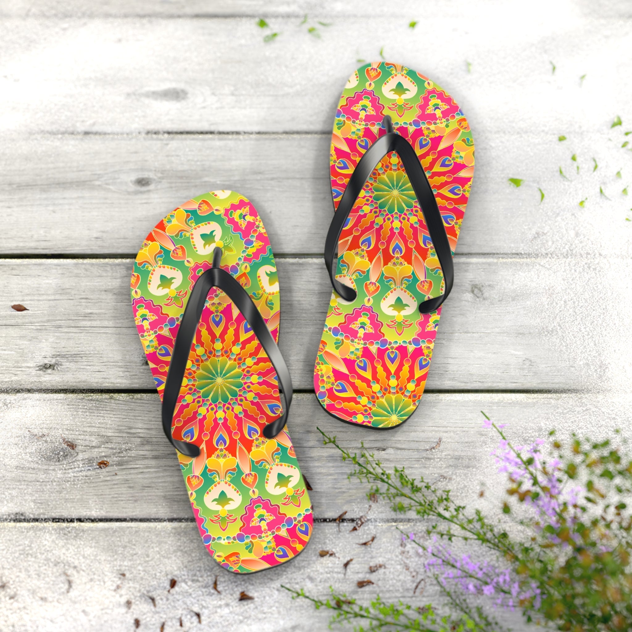 Vibrant Mandala Flip Flops - Colorful & Stylish Shoes - Blululi