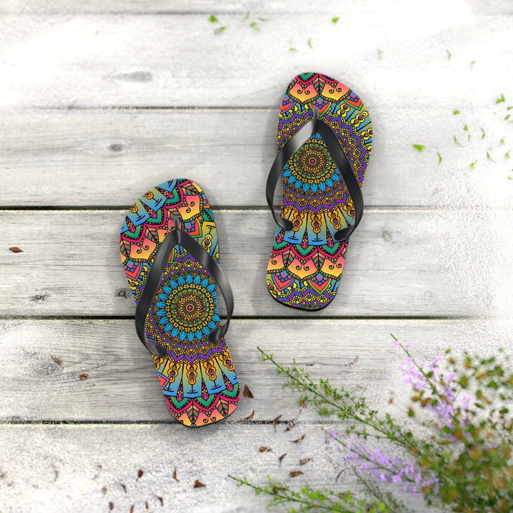 Vibrant Mandala Flip Flops - Colorful & Unique Shoes - Blululi