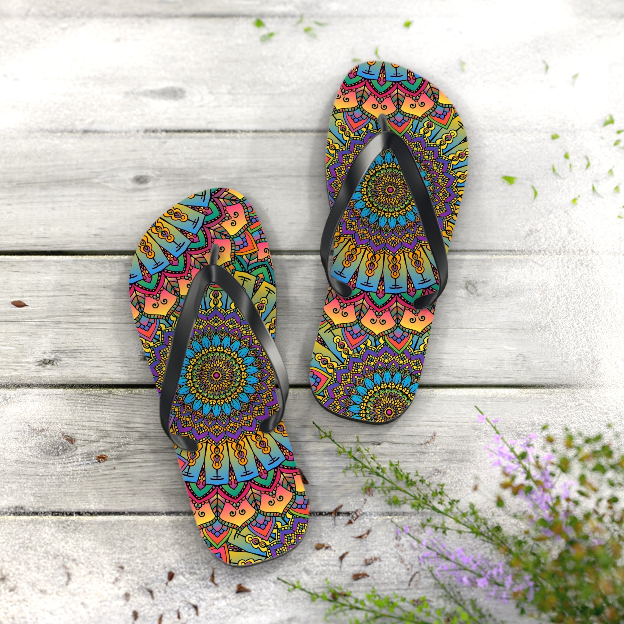 Vibrant Mandala Flip Flops - Colorful & Unique Shoes - Blululi