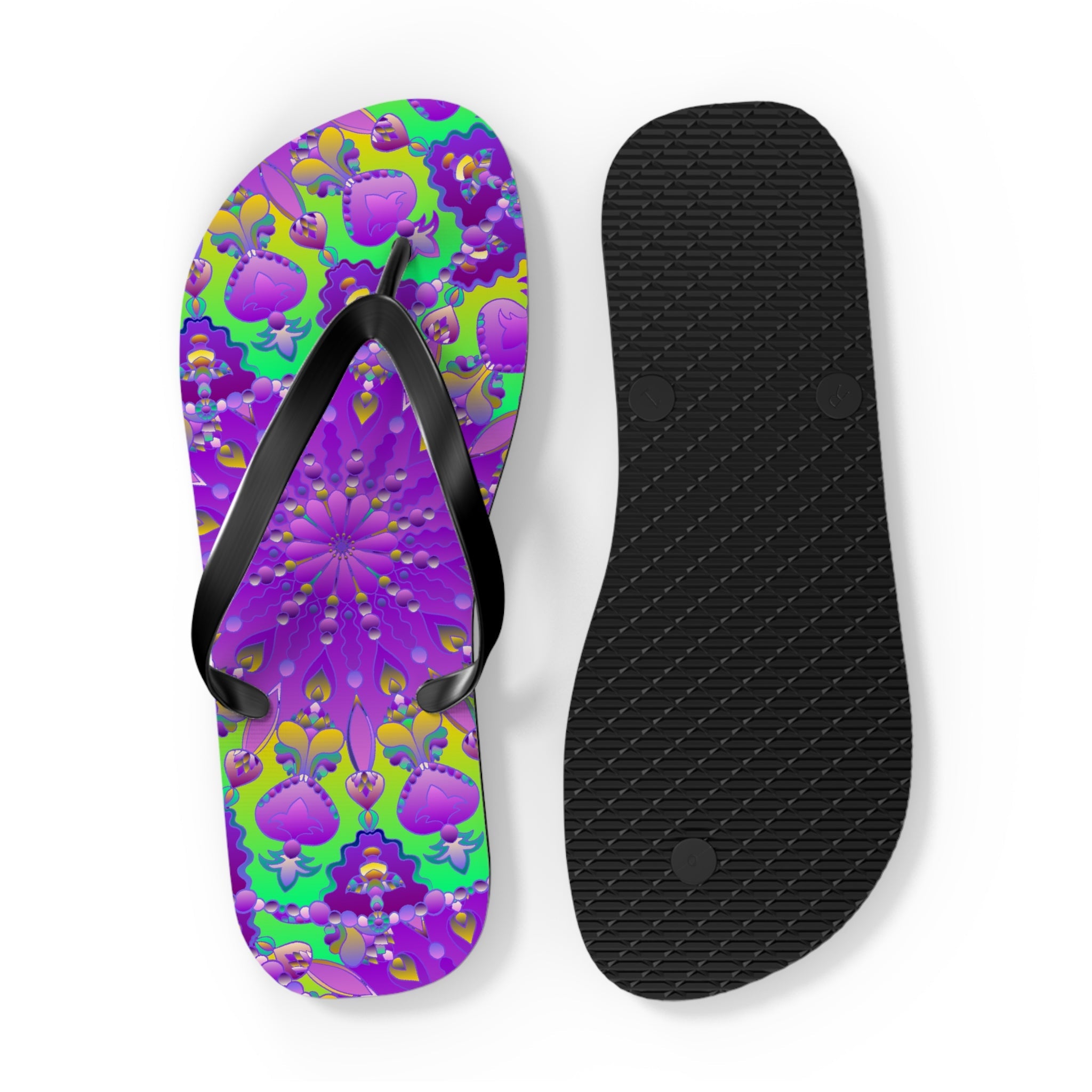 Vibrant Mandala Flip Flops - Purple, Green, Yellow, Blue Shoes - Blululi