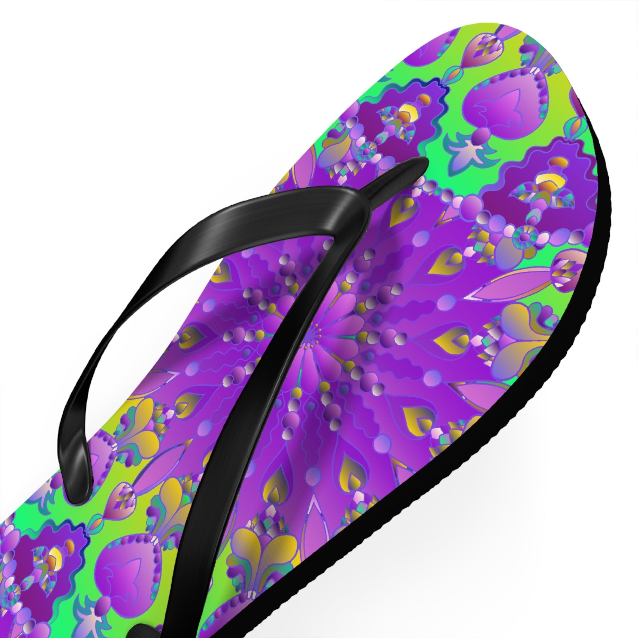 Vibrant Mandala Flip Flops - Purple, Green, Yellow, Blue Shoes - Blululi