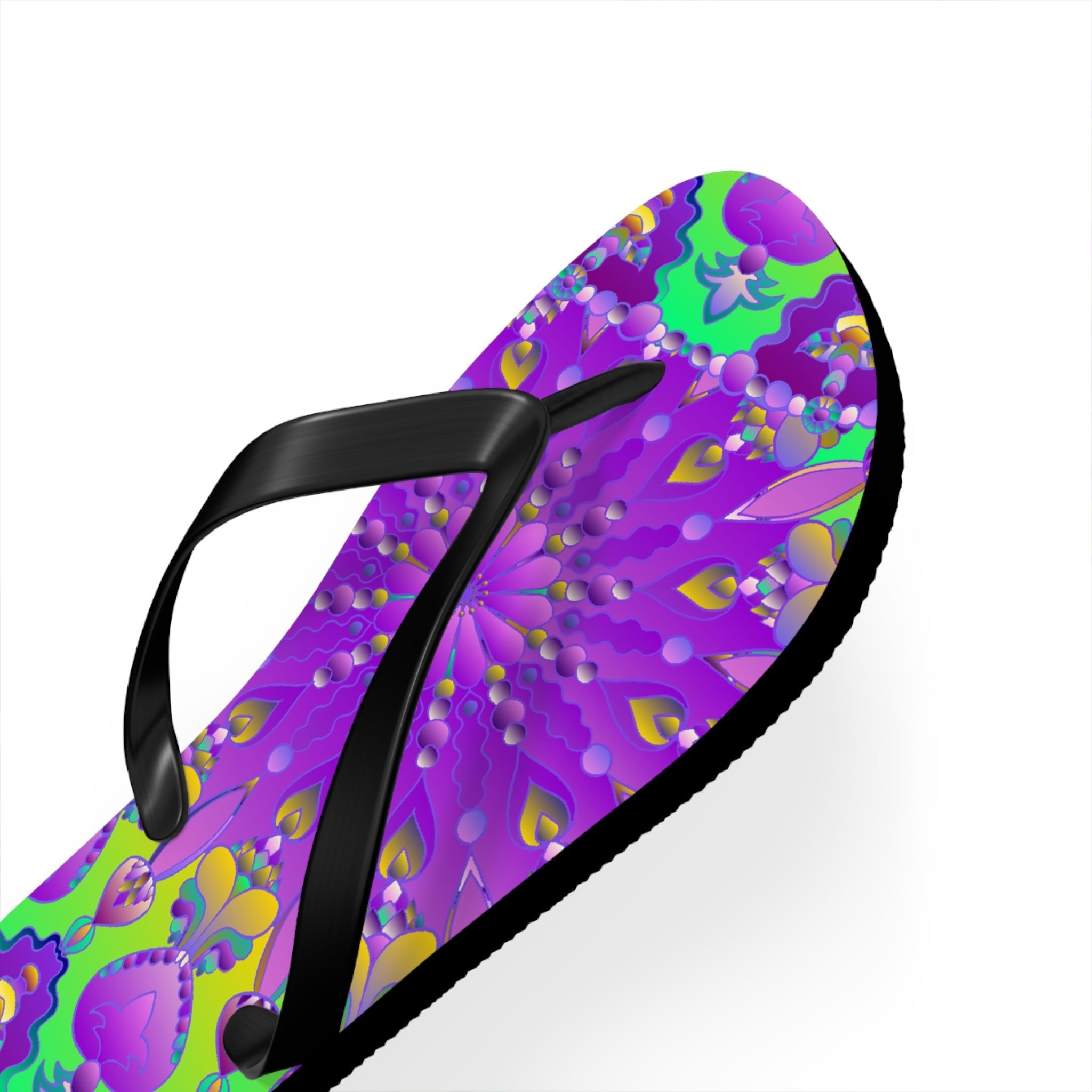 Vibrant Mandala Flip Flops - Purple, Green, Yellow, Blue Shoes - Blululi