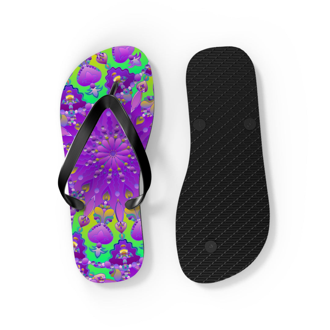 Vibrant Mandala Flip Flops - Purple, Green, Yellow, Blue Shoes - Blululi